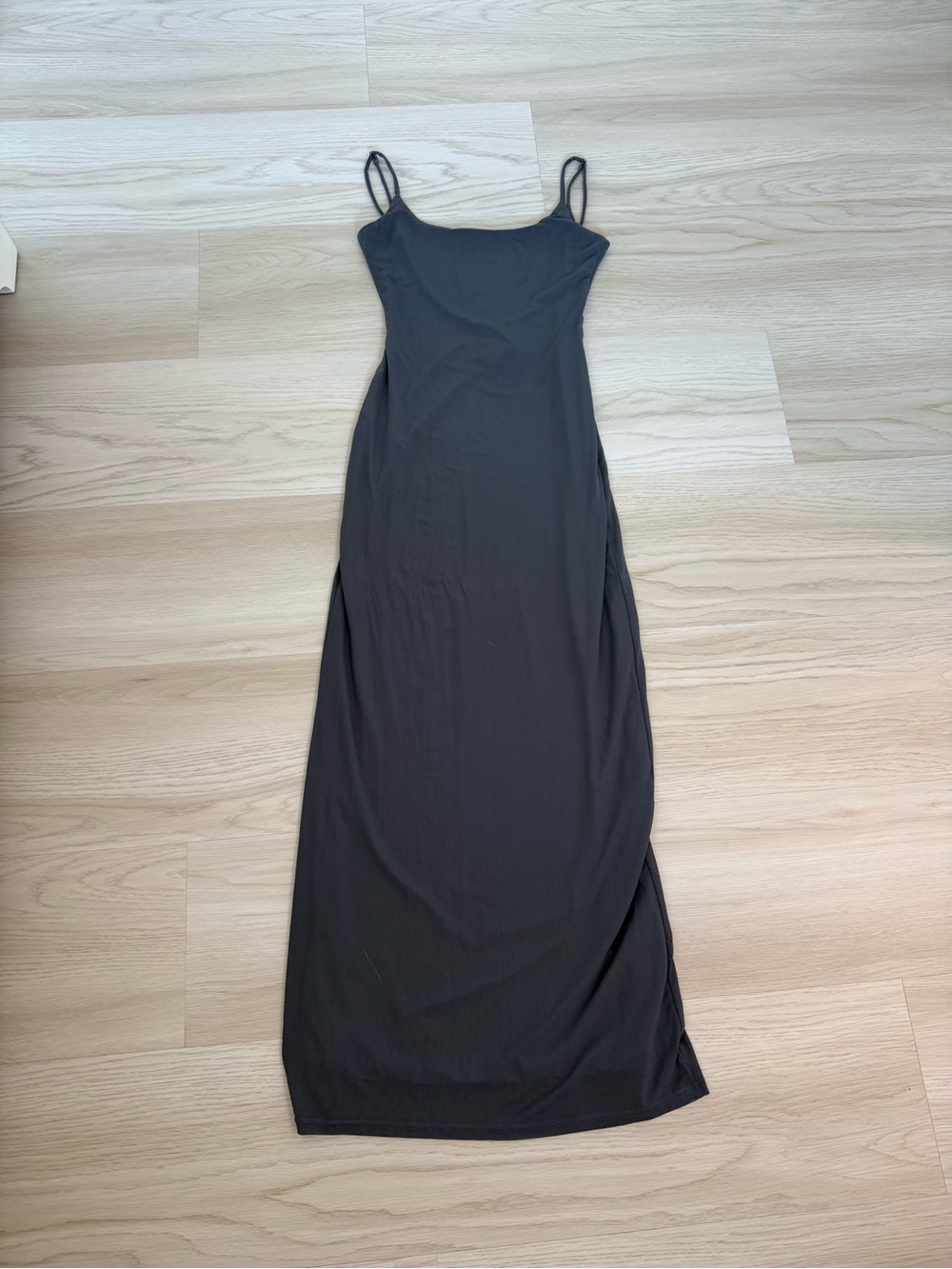 Princess Polly Sleek Gray Maxi Slip Dress with Spaghetti Straps